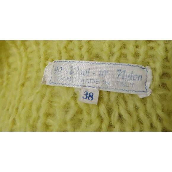 Hand made womens medium ITALIAN wool boat neck sweater color block lime green - Picture 6 of 6